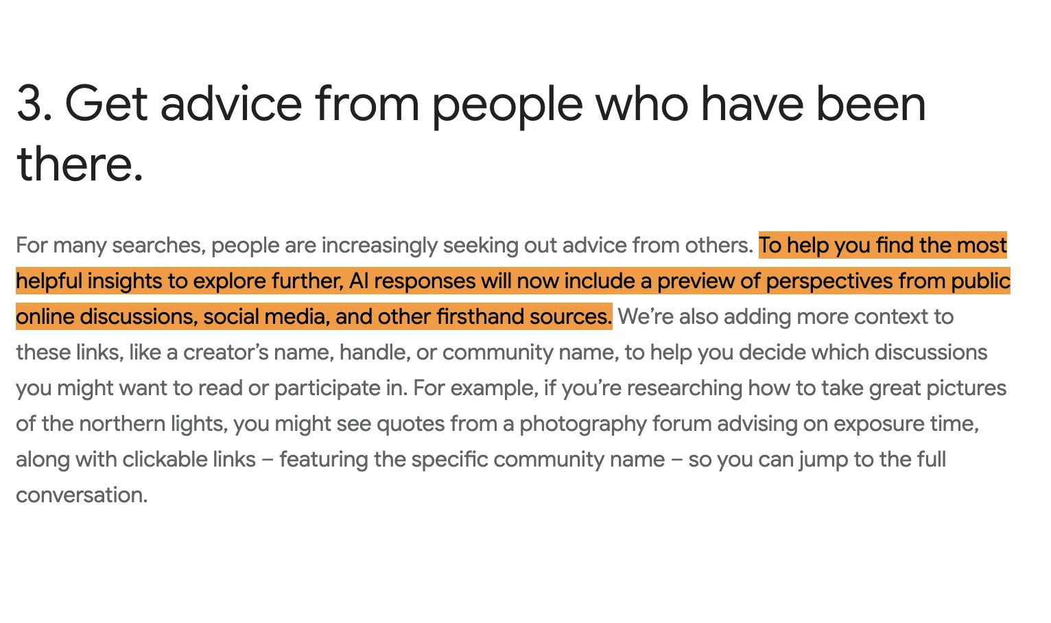 Screenshot of Google Showing Importance of Forum Discussions in AI Overviews