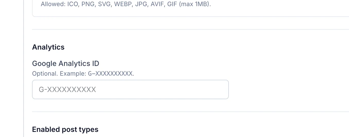 Jatra Settings: Google Analytics ID