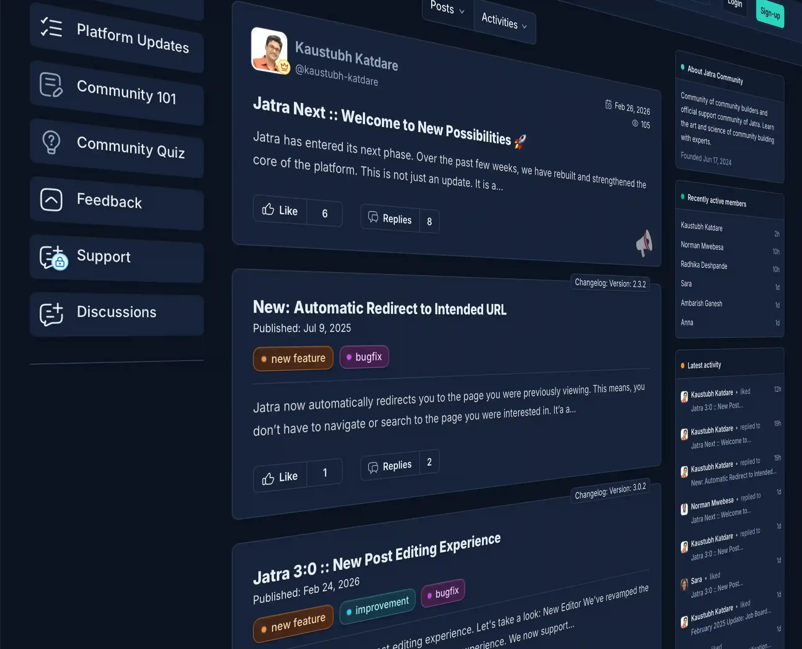 Jatra Community Platform Supports Dark Mode for Better Viewing in Low-Light