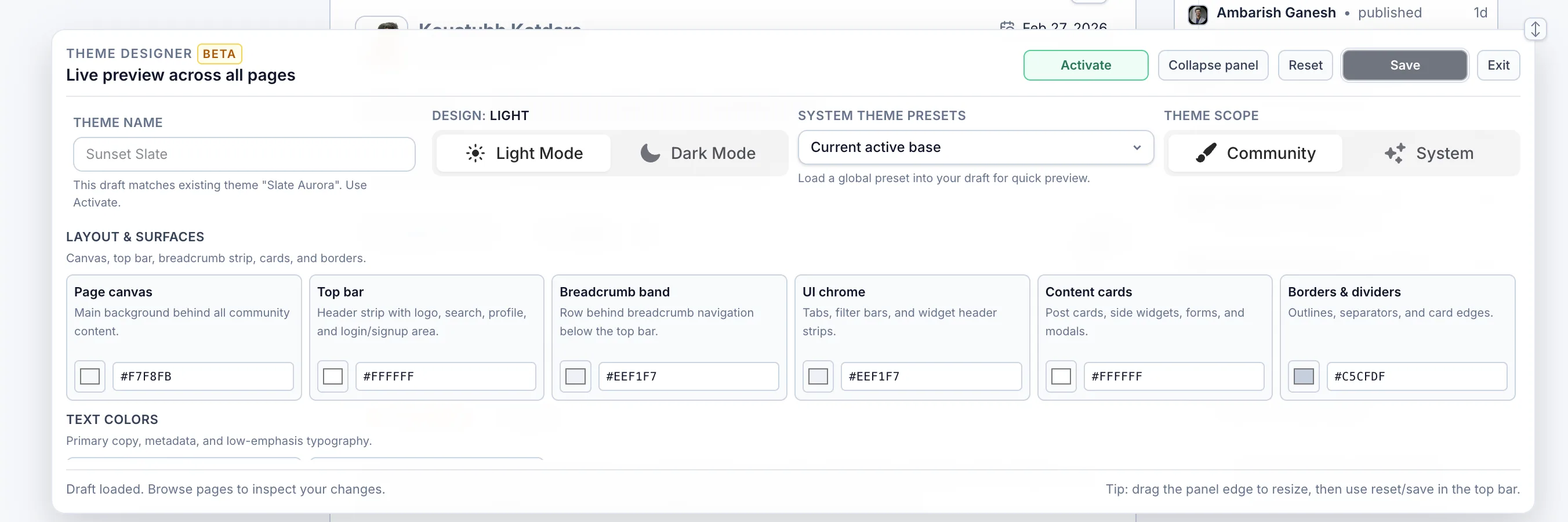 Jatra Theme Customization Panel Screenshot