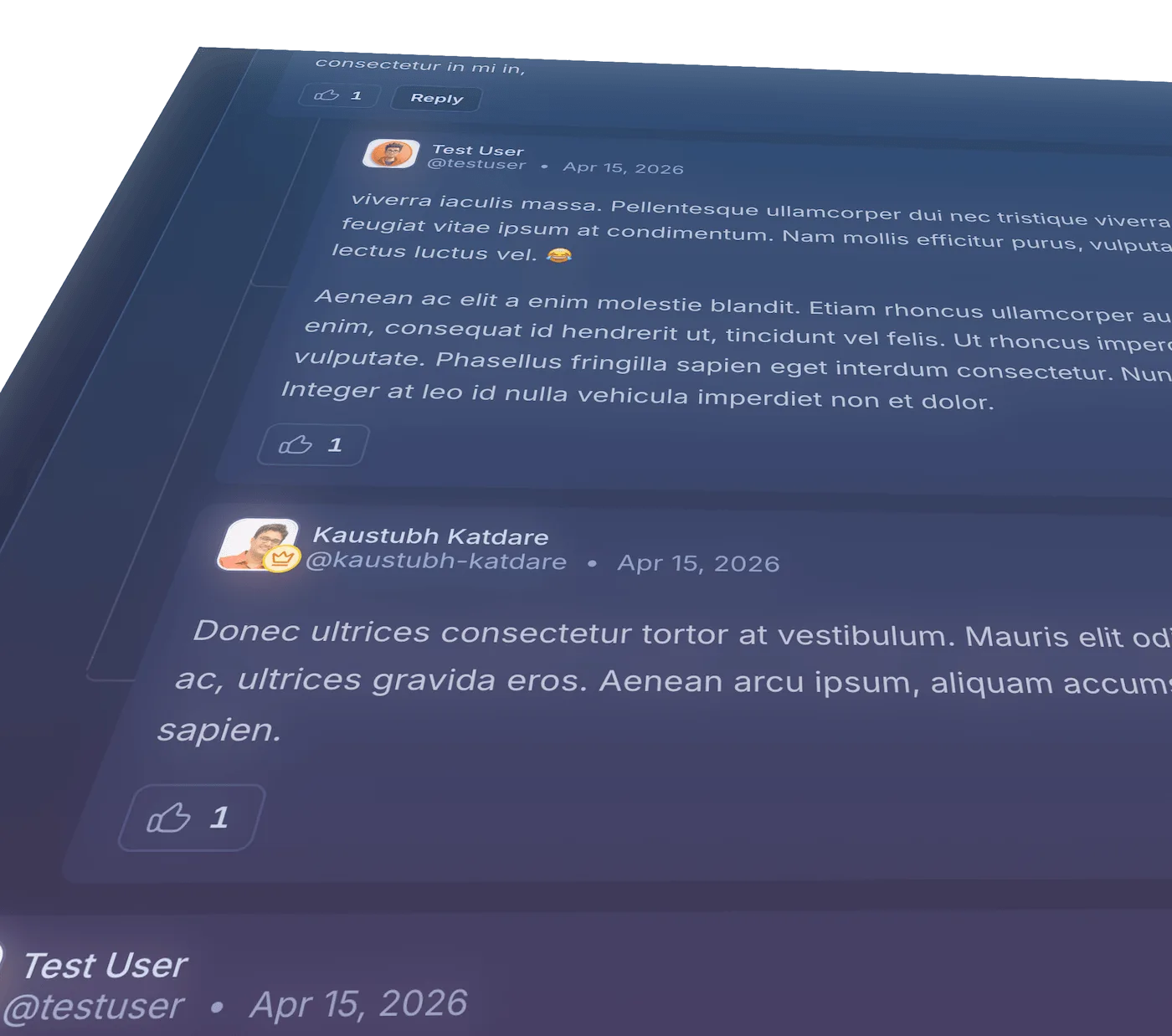 Screenshot of Jatra's Nested Replies System Rendered in Dark Mode