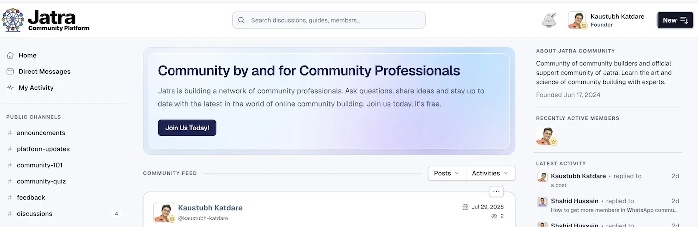 Screenshot showing Hero Panels feature of Jatra Community Platform