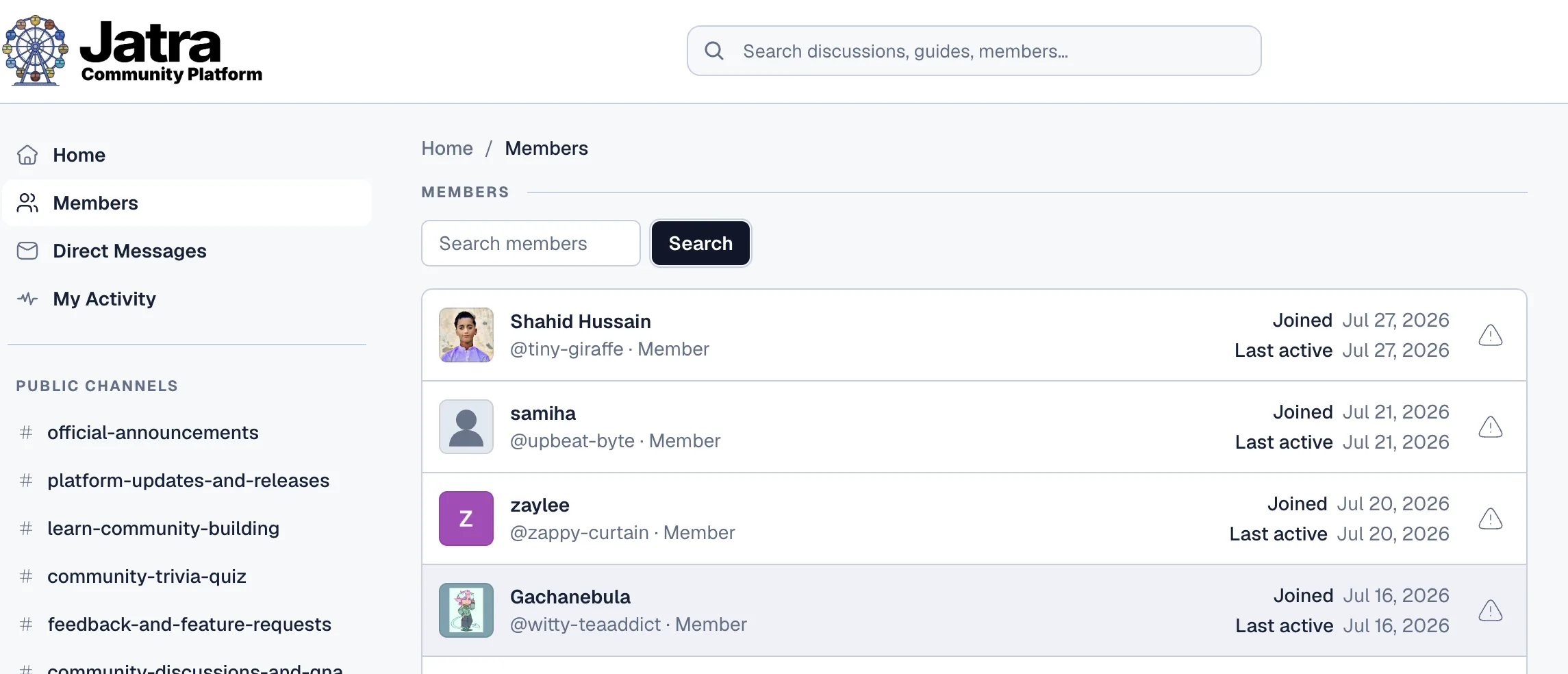 Jatra's new member list feature