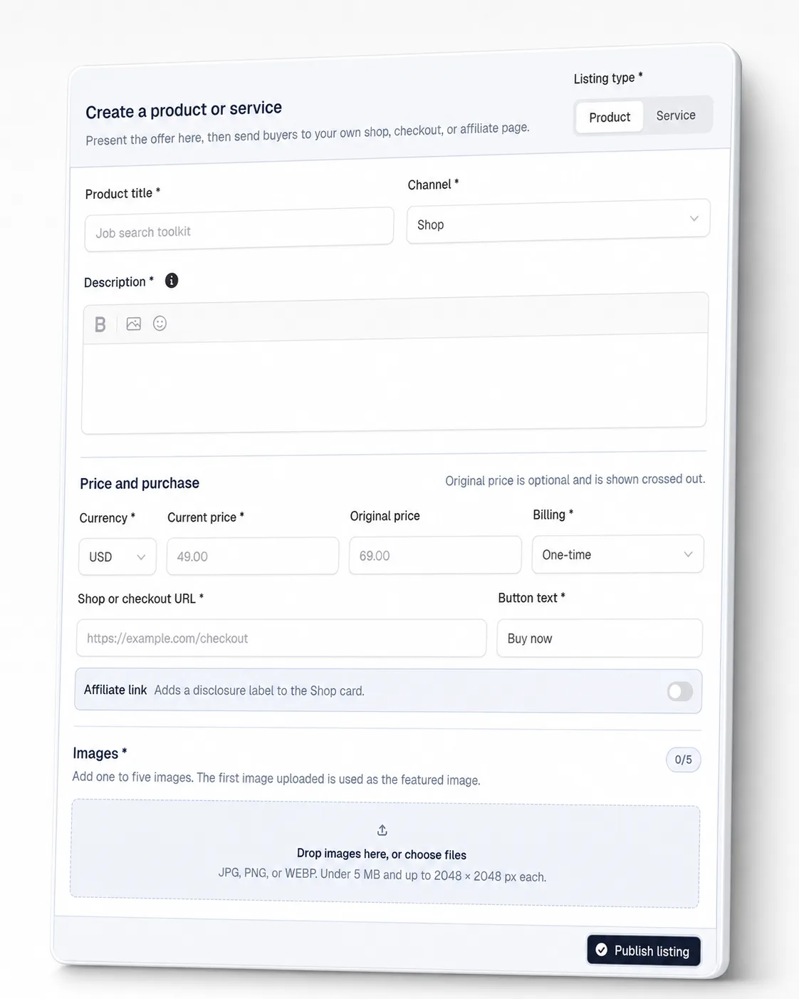 Jatra Product or Service Creation Form